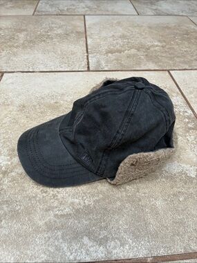 REI Black Men's Cap with Brown Faux-Fur Earflaps